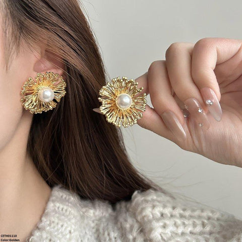 CETH01110 LSH Pearl  Round Flower Tops Pair - CETH