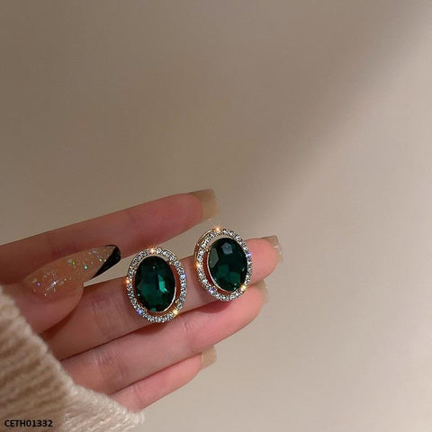 CETH01332 LSH Oval Green Stone Tops Pair - CETH