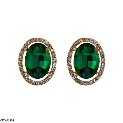 CETH01332 LSH Oval Green Stone Tops Pair - CETH