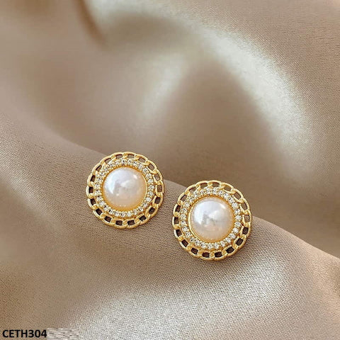 CETH304 SIQ Pearl Round stud Tops Pair - CETH