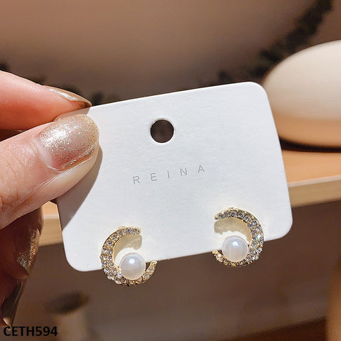 CETH594 YHC Moon Pearl Ear Tops Pair - CETH