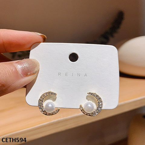CETH594 YHC Moon Pearl Ear Tops Pair - CETH