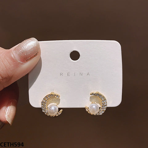 CETH594 YHC Moon Pearl Ear Tops Pair - CETH