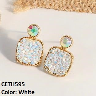 CETH595 YHC Crystals Square Ear Tops Pair - CETH