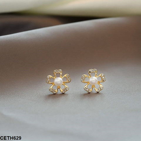 CETH629 SIQ Flower Pearl Ear Tops Pair - CETH