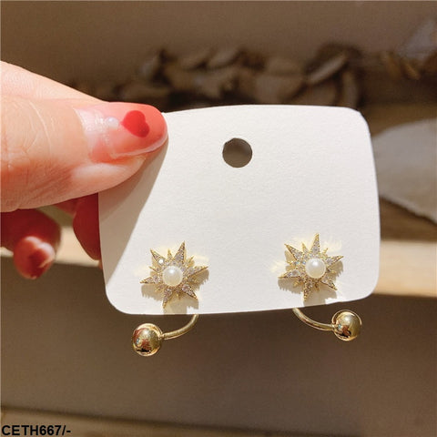 CETH667 ZCD Star Pearl Ear Tops Pair - CETH
