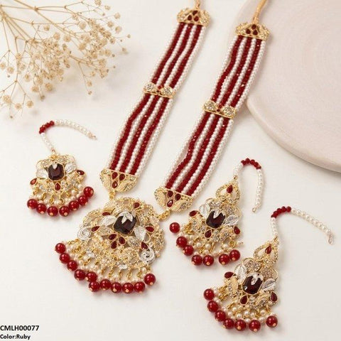 CMLH00077 SDQ Rectangle Flower Pearl Drop Mala Set- CMLH