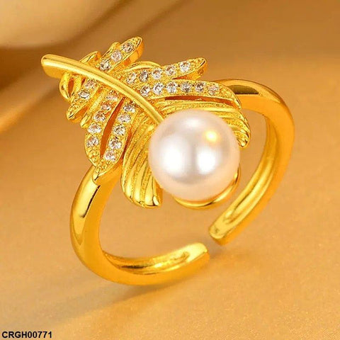 CRGH00771 ZFQ Leaf Pearl Ring Adjustable - CRGH