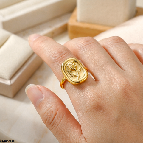CRGH00818 NMS Stainless Steel Printed Rose Flower Ring Adjustable - CRGH