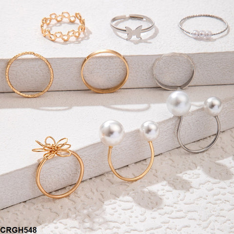 CRGH548 YYE Butterfly/Flower/Round Pearl 9 Midi Rings - CRGH