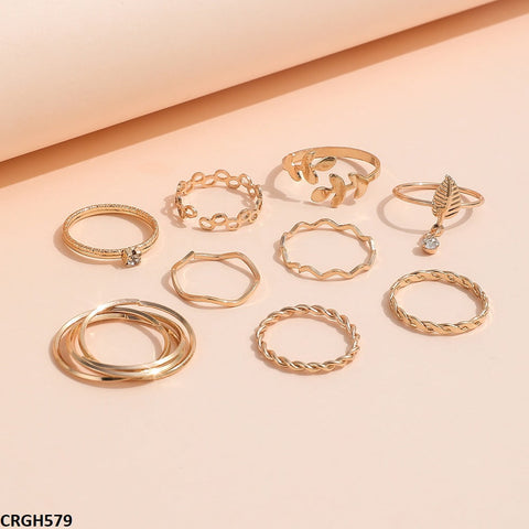CRGH579 YPG Flower/Leaf 9 Midi Rings - CRGH
