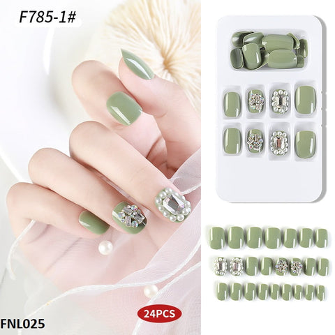 FNL025 PNA Fancy Green Rounded Fake Nail Set 24Pcs - FNL