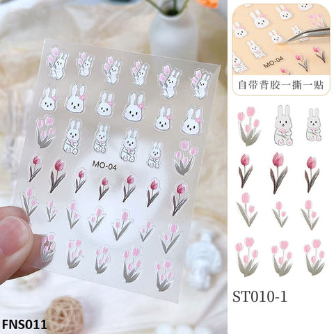 FNS011 PNA Rabbit Flower Nail Sticker - FNS