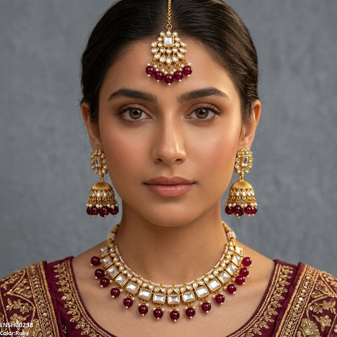LNSH00238 ANI Square Pearl Drop Necklace Set - LNSH