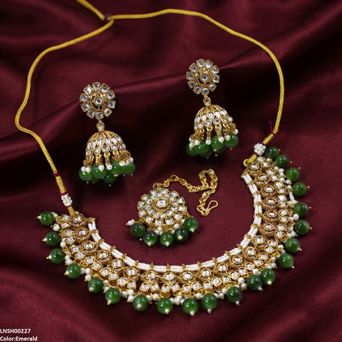 LNSH00227 ANI Round Flower Rajwari Necklace Set - LNSH