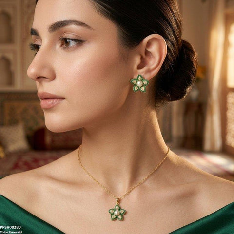 PPSH00280 ABD  Pearl Flower Pedant Set - PPSH
