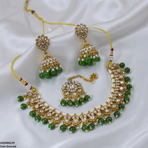 LNSH00229 ANI Tear/Square Pearl Drop Rajwari Necklace Set - LNSH
