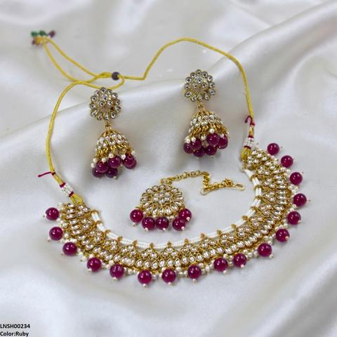 LNSH00234 ANI Tear Pearl Drop Rajwari Necklace Set - LNSH