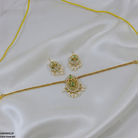 LNSH00219 ANI Tear/Oval Flower Pearl Drop South Indian Necklace Set - LNSH