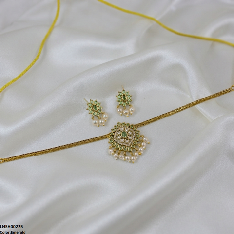 LNSH00225  ANI Flower Pearl Drop South Indian Necklace Set - LNSH