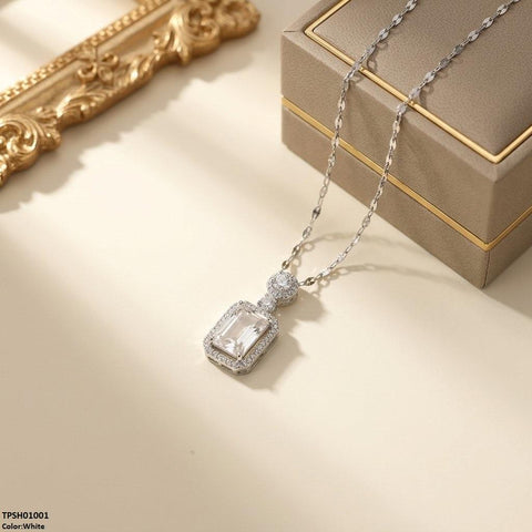 TPSH01001  TNR Stainless Steel Zircon Rectangle Stone Pendant - TPSH
