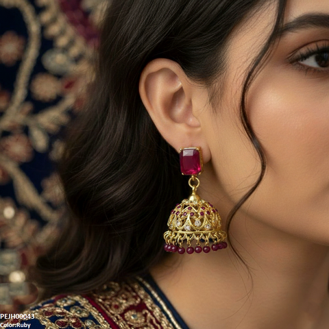 PEJH00043 SDQ Rectangle Pearl Drop Jhumki - PEJH