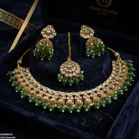 LNSH00235 ANI Round Flower Pearl Drop Rajwari Necklace Set - LNSH