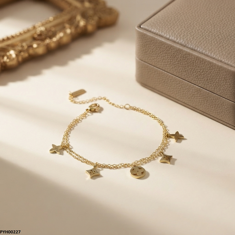 PYH00227 ALQ Stainless Steel Star Drop Anklets - PYH