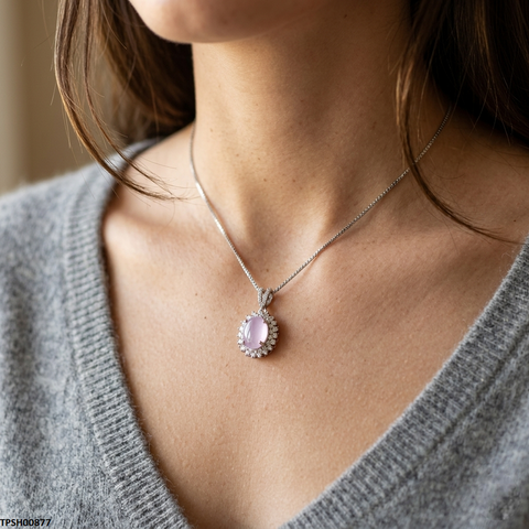 TPSH00877  MSJ Oval Drop ZIRCON Pendant With Chain  - TPSH