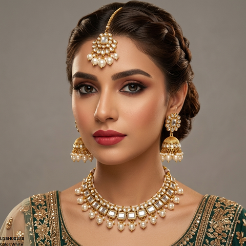 LNSH00238 ANI Square Pearl Drop Necklace Set - LNSH