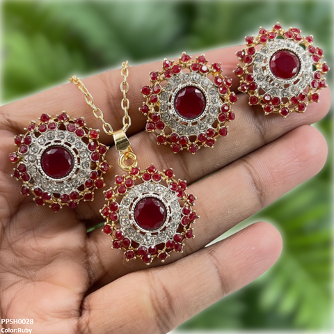 PPSH00268 SDQ Round Stone Flower Pendant Set - PPSH