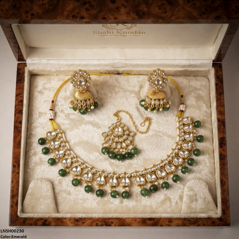 LNSH00230  ANI Oval Pearl Drop Rajwari Necklace Set - LNSH