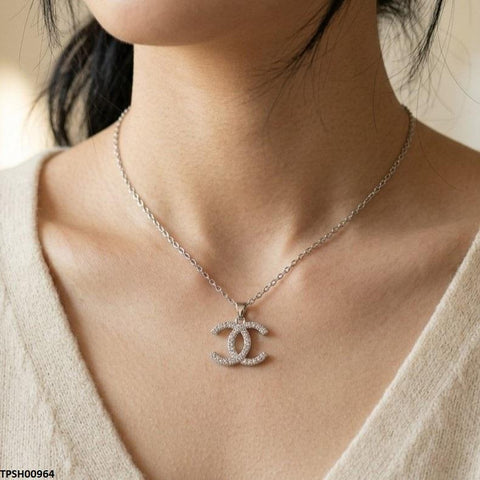 TPSH00964 TNR Stainless Steel Zircon Double C Pendant - TPSH