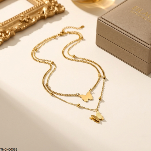 TNCH00336 MMJ Stainless Steel Double Butte rfly Necklace - TNCH
