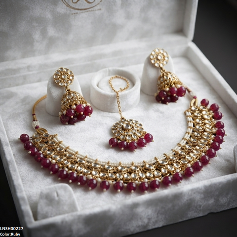 LNSH00227 ANI Round Flower Rajwari Necklace Set - LNSH