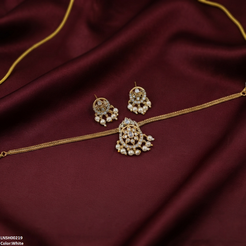 LNSH00219 ANI Tear/Oval Flower Pearl Drop South Indian Necklace Set - LNSH