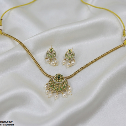 LNSH00220 ANI Moon Flower Pearl Drop South Indian Necklace Set - LNSH