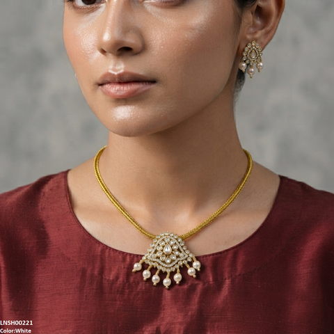 LNSH00221 ANI Round Pearl Drop South Indian Necklace Set - LNSH