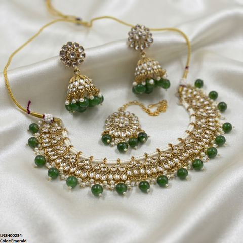LNSH00234 ANI Tear Pearl Drop Rajwari Necklace Set - LNSH