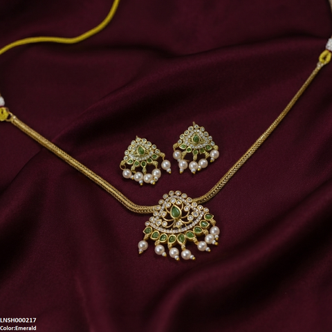 LNSH00217 ANI  Tear Round Pearl Drop South Indian Necklace Set - LNSH