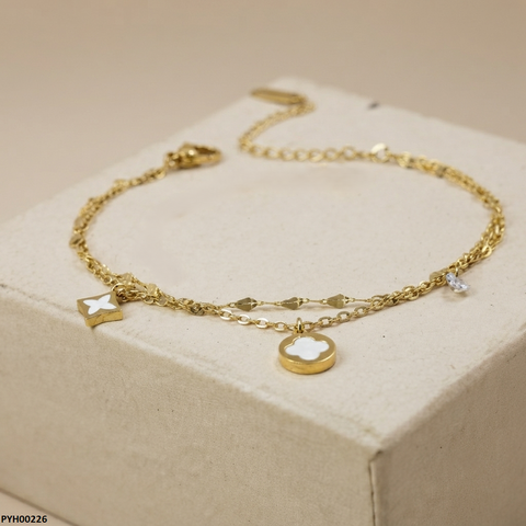 PYH00226 ALQ Stainless Steel Star Stone Drop Anklets - PYH