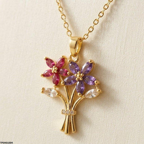 TPSH01004 TNR Stainless Steel Zircon Flower Bokeh Pendant - TPSH