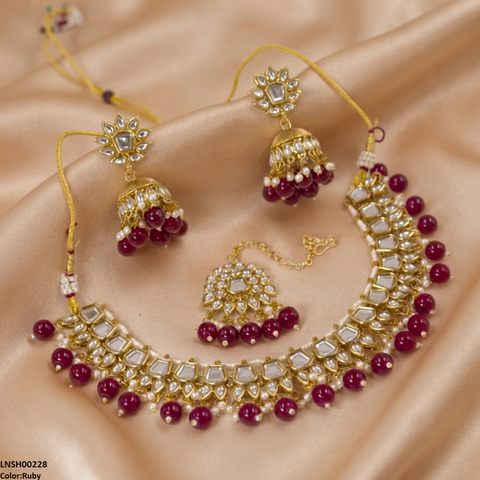 LNSH00228 ANI Square/Tear Pearl Drop Rajwari Necklace Set - LNSH