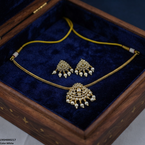 LNSH00217 ANI  Tear Round Pearl Drop South Indian Necklace Set - LNSH