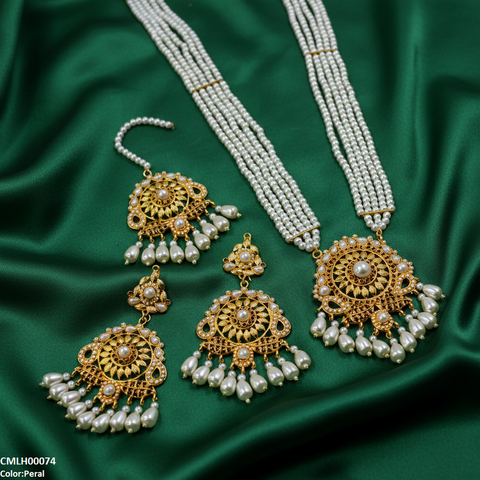 CMLH00074 MZM Flower Pearl Drop Mala Set  - CMLH