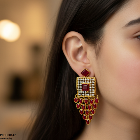 PEDH00147 FRN Square Tear Drop Earrings - PEDH