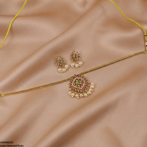 LNSH00225  ANI Flower Pearl Drop South Indian Necklace Set - LNSH