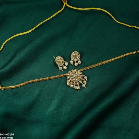 LNSH00224 ANI Oval Flower Pearl Drop South Indian Necklace Set - LNSH