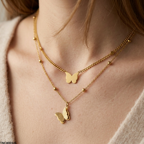 TNCH00336 MMJ Stainless Steel Double Butte rfly Necklace - TNCH