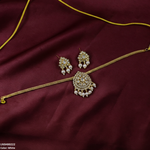 LNSH00222 ANI Tear Pearl Drop South Indian Necklace Set - LNSH